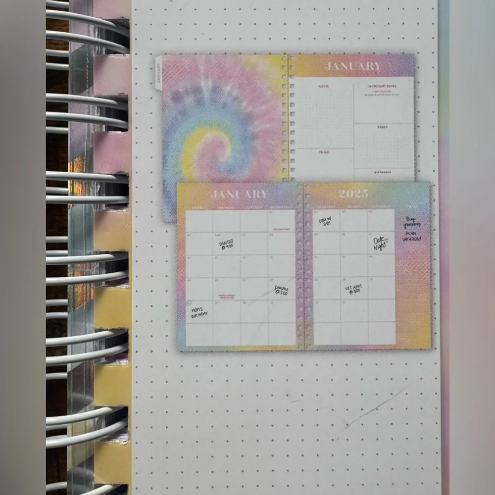 Agenda 2025 Colorful Tie-Dye Dated Planner Tabbed Dividers Calendar NWT